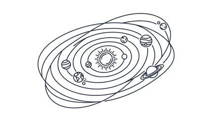 Illustration of the Solar System with Planets Orbiting the Sun. © Barokatul