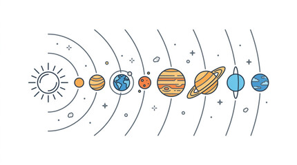Illustration of the Solar System with Planets Orbiting the Sun. © Barokatul