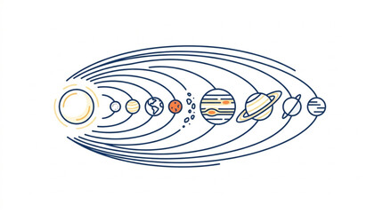 Illustration of the solar system with planets orbiting the sun. © Barokatul