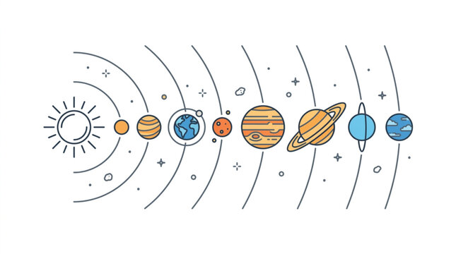 Illustration of the Solar System with Planets Orbiting the Sun.