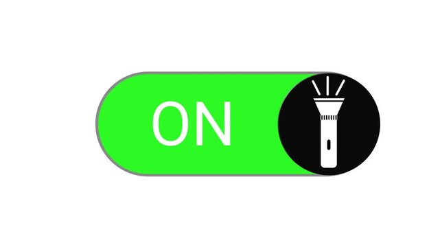 A digital interface switch toggling between ON and OFF with a flashlight icon on a white background.