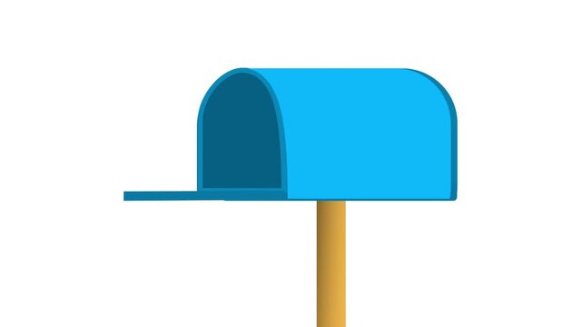 Envelopes flying horizontally into an open blue mailbox on white and green screen backgrounds.
