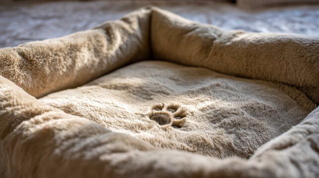 Quiet trace left on a soft pet bed shows a moment of rest from a beloved animal companion