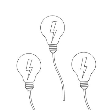 Three light bulp line drawing image,set light bulp outline design vector,three light bulp linear design vector,set light bulp line drawing vector on white background 