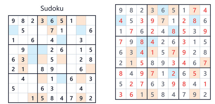 sudoku  evenodd  easy puzzle with solved and unsolved grids on a clean background  