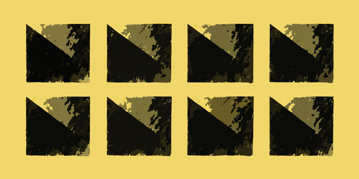 Distressed triangular shapes patterned background in ochre and black