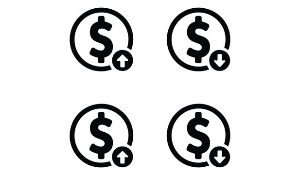 Dollar Sign Increase Decrease Icons Vector Isolated on White