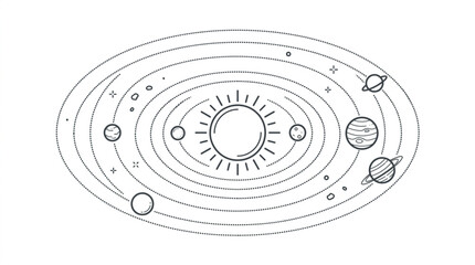 Illustration of the Solar System with the Sun and Planets. © Brodin