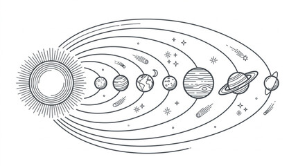 Illustration of the Solar System with the Sun and Planets. © Brodin