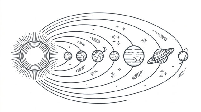 Illustration of the Solar System with the Sun and Planets.