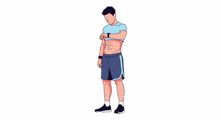 Fototapeta premium Muscular person in workout attire checking smartwatch after exercise