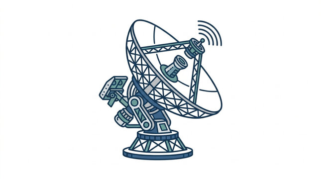 Large satellite dish antenna receiving signals illustration.