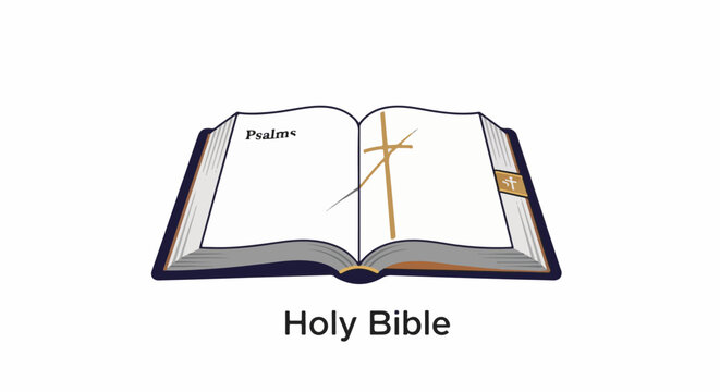 Open holy book with cross, text "Psalms" and tab