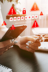 User receiving scam message while holding phone and card during online banking session