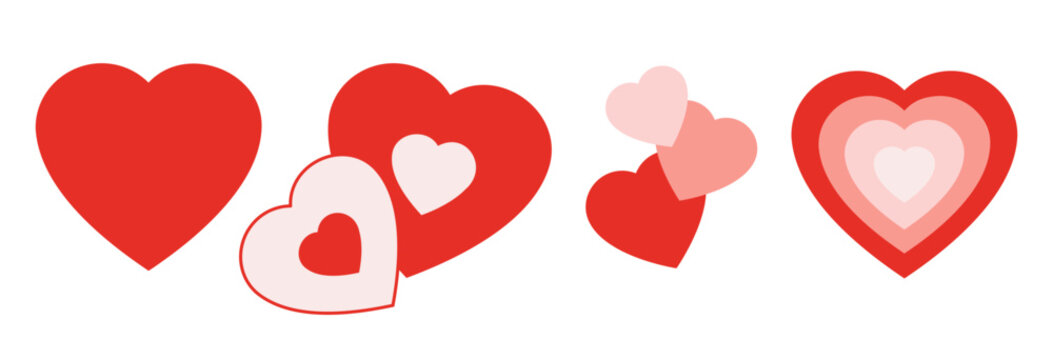 Red and Pink Heart Vector Illustration Set Minimalist Flat Design Hearts Collection Isolated on White Background