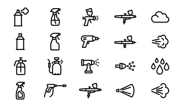 Spraying Equipment Line Art Icons Set Isolated on White Background
