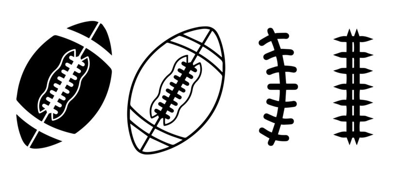 American football vector icon set with ball and lace .outline, dashed, and solid 