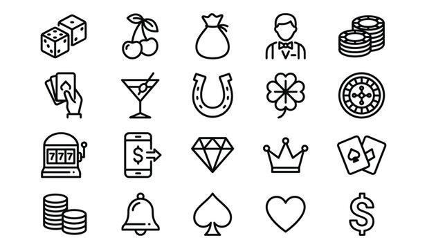 Casino Gambling Luck Icons Outline Vector Collection