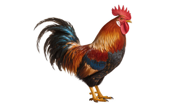 Rooster with vibrant red comb and colorful plumage