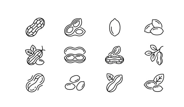 Minimal Peanut Outline Icon Set Thin Line EPS 10 Vector IllustrationUntitled design - 2