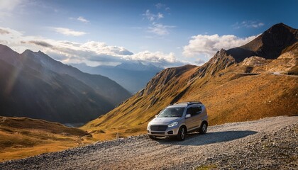 suv car drive in hight moutains
