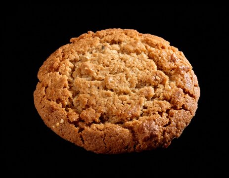close up of a single fresh oatmeal cookie on a black background cut out