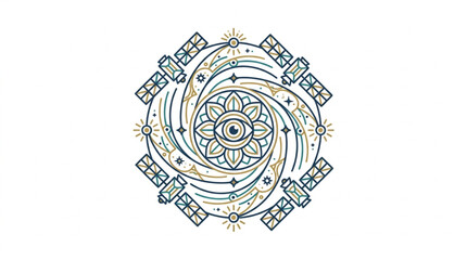 Mystical Eye Mandala with Celestial Satellites. © widodo