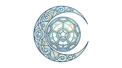 Fototapeta premium Ornate Crescent Moon Embraces Soccer Ball with Intricate Patterns.