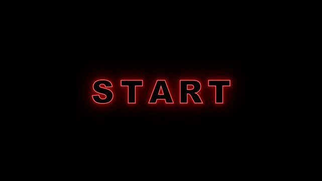 Glowing Red Neon Start Text Motion Graphic on Black Background
