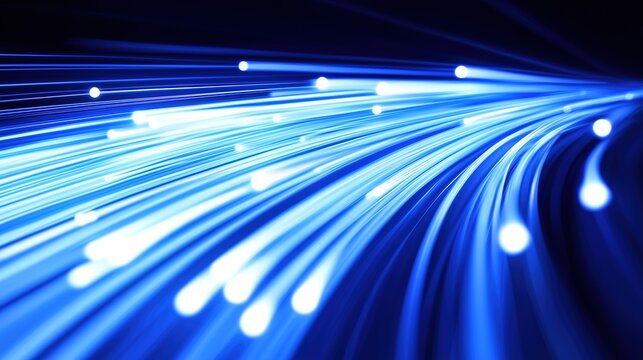 Blue High-Speed Data Stream Fiber Optic Background Abstract Tech Concept With Glowing Lines And Particles