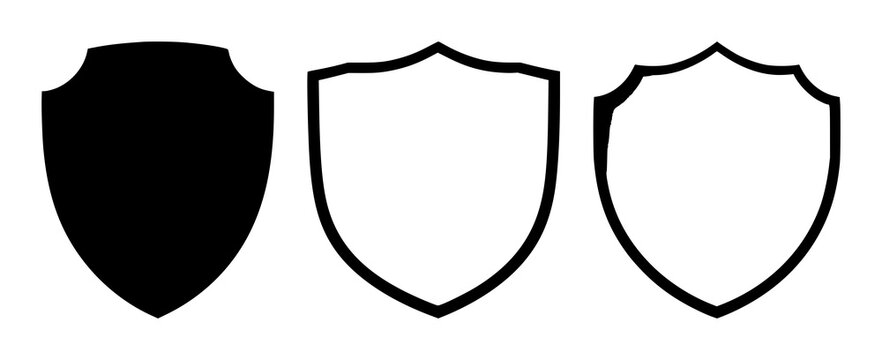 Shield set with bold black silhouette on white backdrop featuring medieval heraldry, crest, emblem with geometry and symmetry