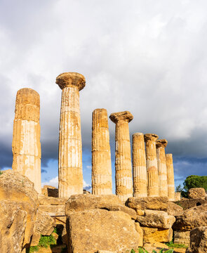 Temple of Heracles in Valle dei Templi or Valley of the Temples, archaeological site in Agrigento, Sicily, world heritage site