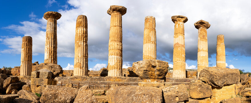 Temple of Heracles in Valle dei Templi or Valley of the Temples, archaeological site in Agrigento, Sicily, world heritage site