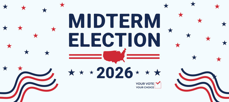 Stars and Waves Midterm Election 2026 Banner with Patriotic USA Theme and Bold Typography