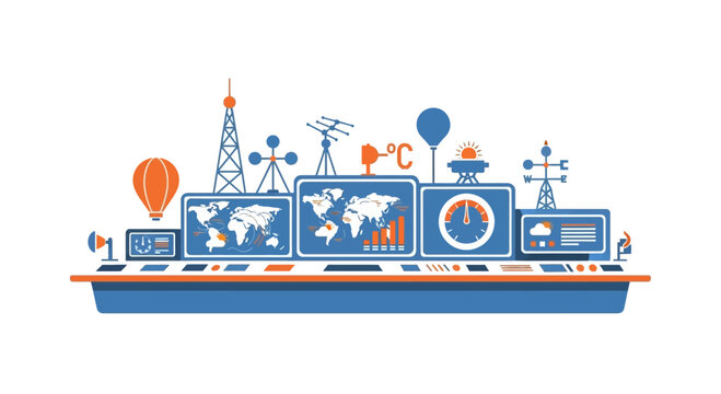 Global Weather Station Control Panel with Maps and Data Displays