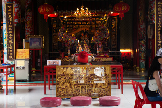 Antique building of Lao Pun Thao Kong Chinese Shrine on Song Wat Road or Songwad street for thai and chinese travelers people travel visit respect praying deity god on May 1, 2026 in Bangkok, Thailand