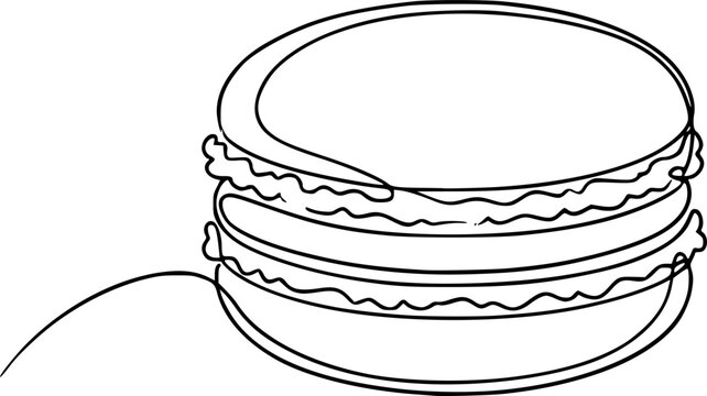 Continuous one line design of macaron cookie, Restaurant food menu design concept. Hand drawn macarons minimal design art, confectionery concept. Pro Vector. 
