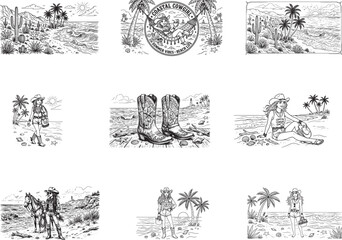 Fototapeta premium Coastal Cowgirl Western Summer SVG