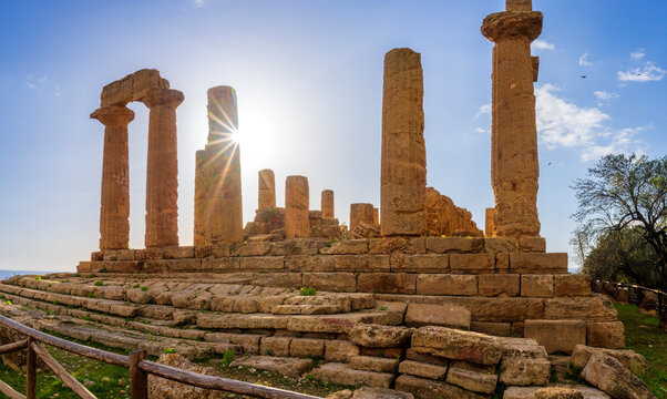 Temple of Hera in Valle dei Templi or Valley of the Temples, archaeological site in Agrigento, Sicily, world heritage site