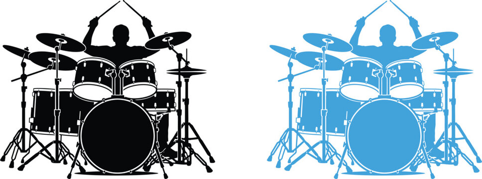 Minimalist black and white drum kit silhouettes for creative music design
