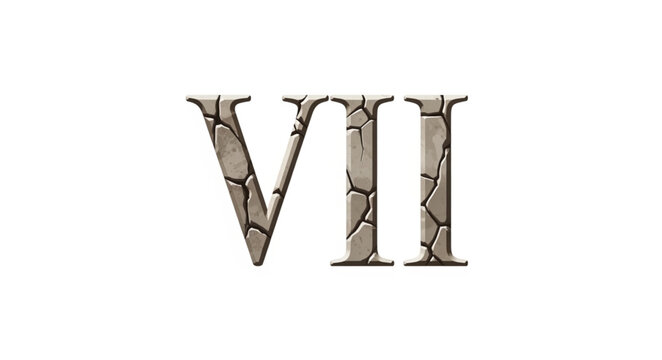 Roman numeral seven stone texture isolated on white background.