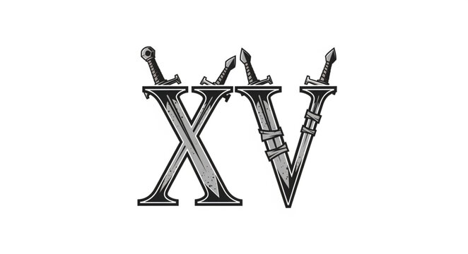 Roman numeral XV with swords illustration.