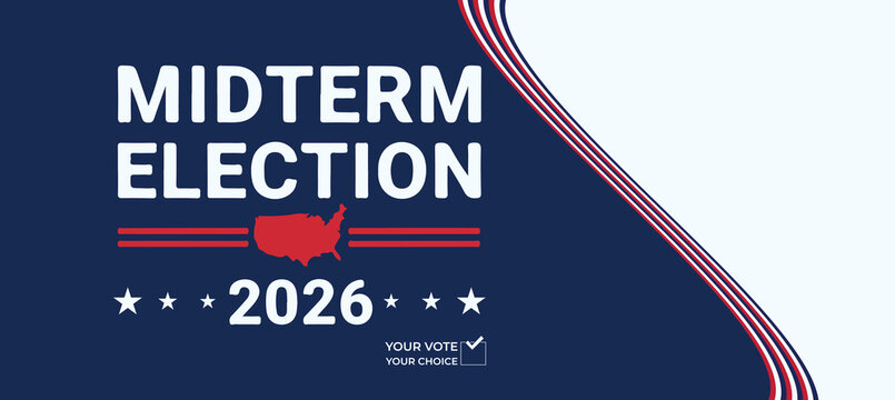 Diagonal Stripe Midterm Election 2026 Banner with Strong Political Motion Design