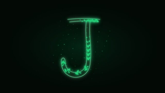 Neon illuminated letter j on dark background for creative design