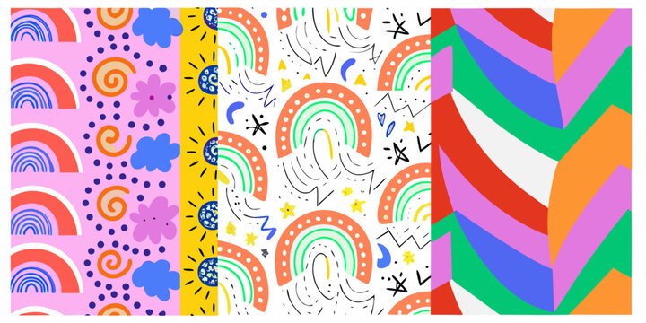 colorful abstract patterns featuring rainbows swirls and zigzags