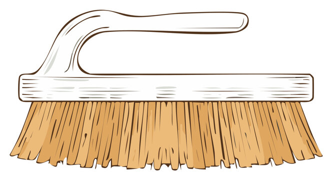 Illustration of scrub brush with light wood bristles and white handle