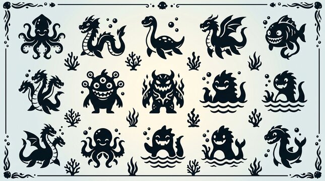 Ocean Monster Icon Set 