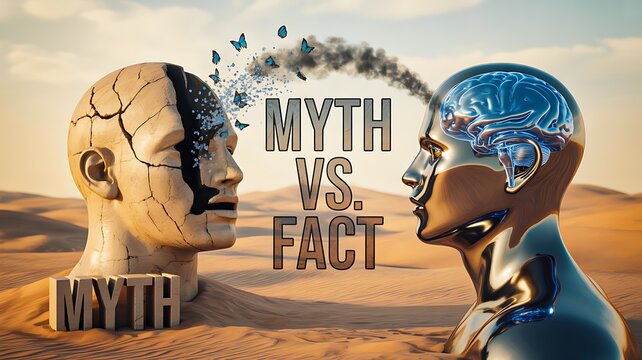 Myth versus fact concept comparing misinformation and reality