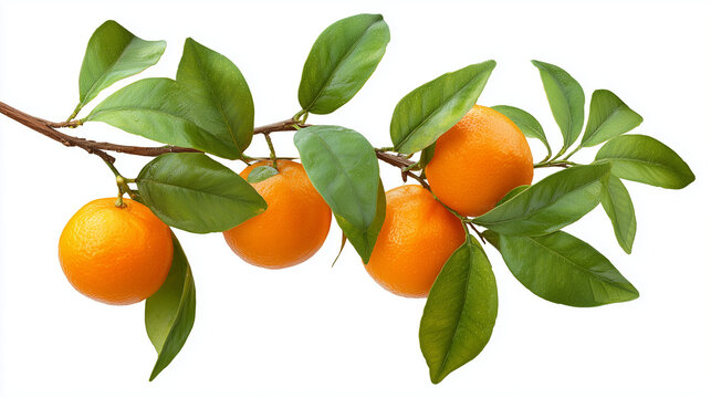 tangerines with leaves isolated on white