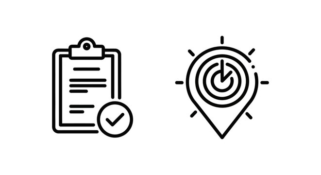 Clipboard with checkmark for dispatch management and location pin for dispatch control icons clipboard checkmark dispatch management document completion approval verified location